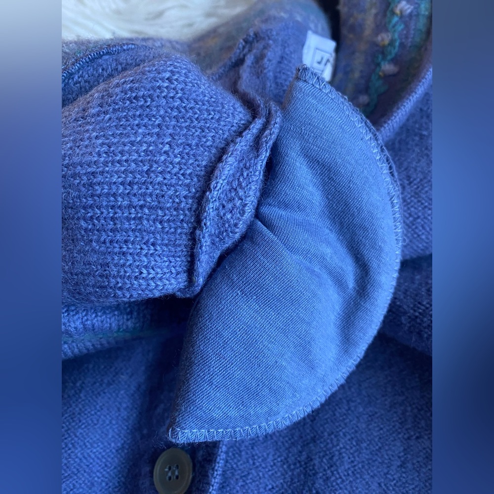 Jantzen 100% Wool Hand Embroidered Shawl Cardigan, Color Periwinkle, Size L - Picture 9 of 11